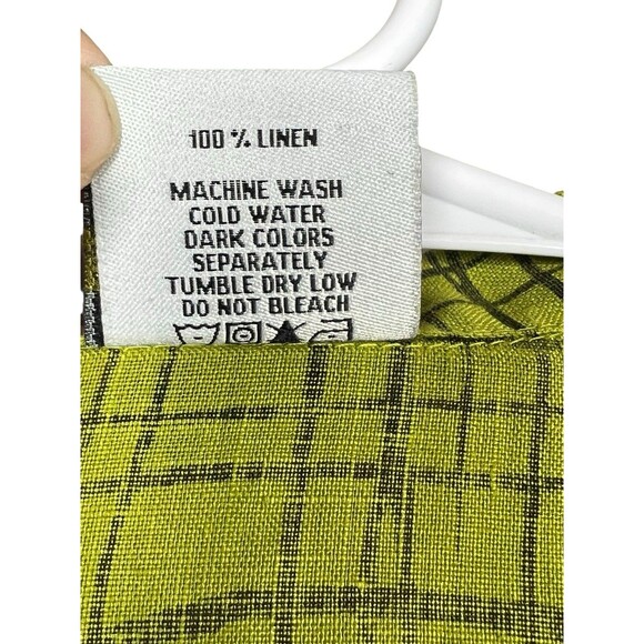 CMC Color Me Cotton Women’s XL 100% Linen Button Front Shirt Lime Green Grid - Picture 10 of 10
